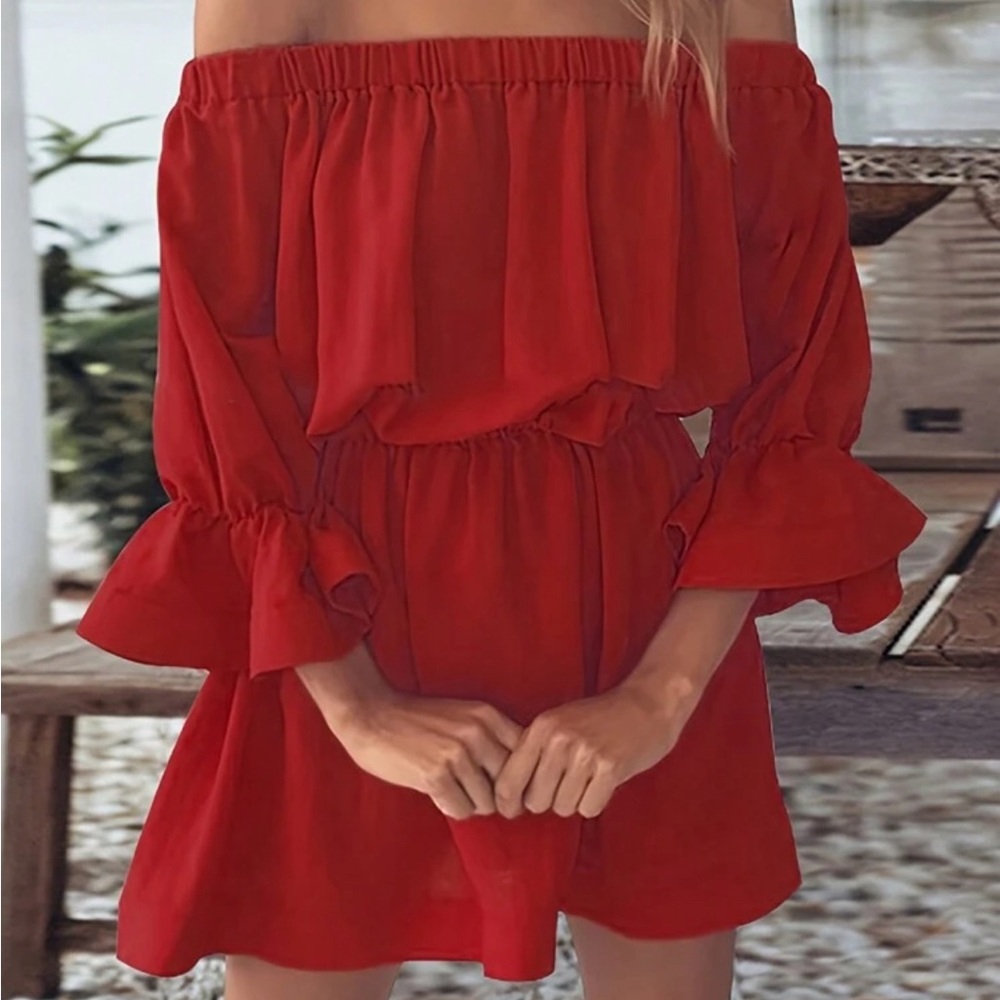 Red off the shoulder dress